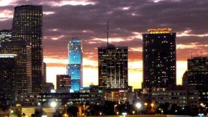 Miami Skyline at Dusk with Numerous Signature Commercial Buildings