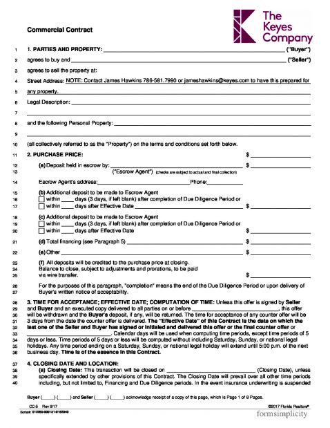 The Florida Commercial Property Purchase & Sale Contract CC-5 | Page 1