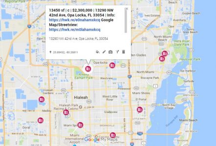Sample customized Google map for commercial property search process.