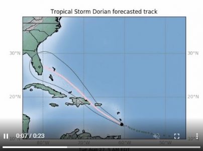 The map in motion in this post tracks the progress of Dorian as well as the evolution of its probability cone, aka cone of uncertainty, as it passes Florida and moves through the Atlantic